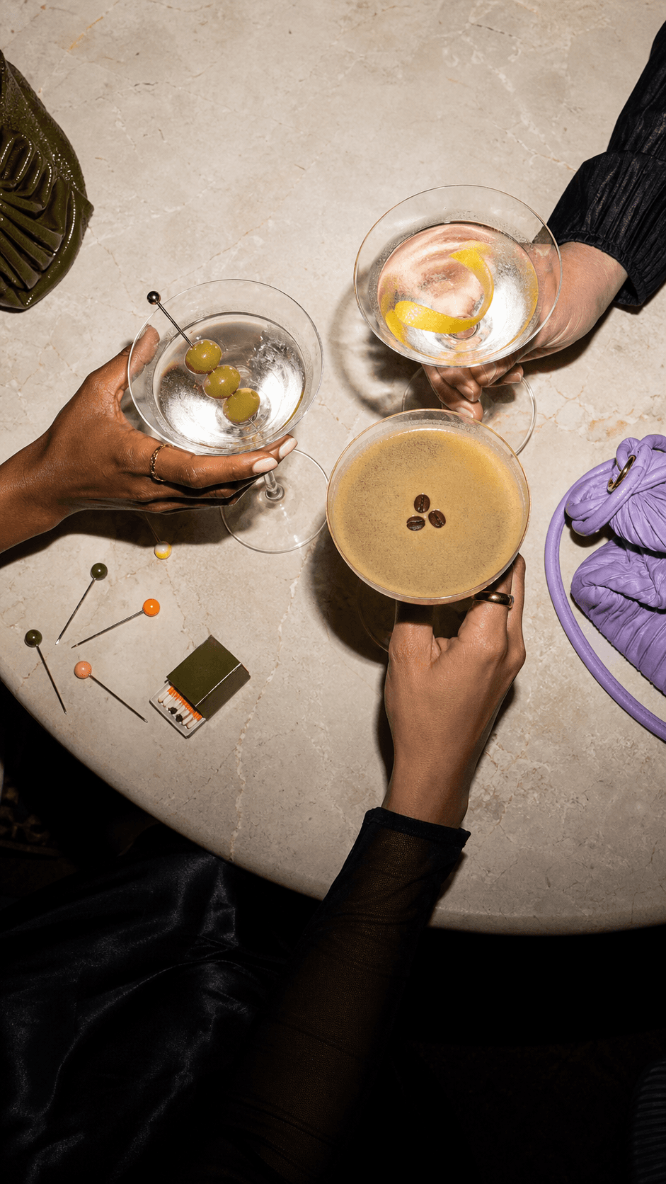 Martinis on a low-lit table